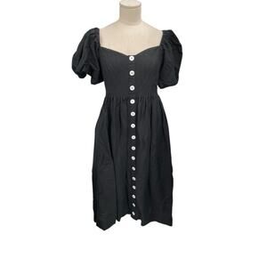 Pomander Place Tuckernuck Alexis Midi Dress Black Linen Blend Size Small